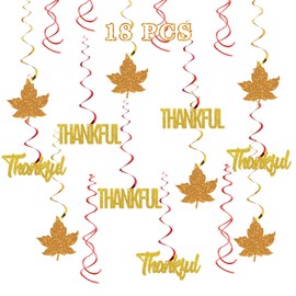 Maicaiffe Maple Leaves Thankful Hanging Swirl Decorations - Glitter 18 Pcs Thanksgiving Party Supplies - Birthday - Engagement - Wedding Streamers - Autumn Party Foil Swirls Ceiling Decorations