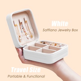 BeBeGee Travel Jewelry Case, Portable Mini Jewelry Travel Organizer, Small Jewelry Boxes for Women, Bridesmaid Gifts and Travel Essentials Accessories to Store Rings, Necklaces, Earrings(6 Pcs White)