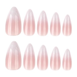 French Cat Eye Press On Nails, Glitter White Tips, Stiletto Shape, 24 Pieces