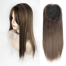 QIANCHUN Middle Part Forehead Hairline Replacement Wiglet 45cm Clip in Synthetic Topper with Bangs Seamless Hairpiece (18/33A#)