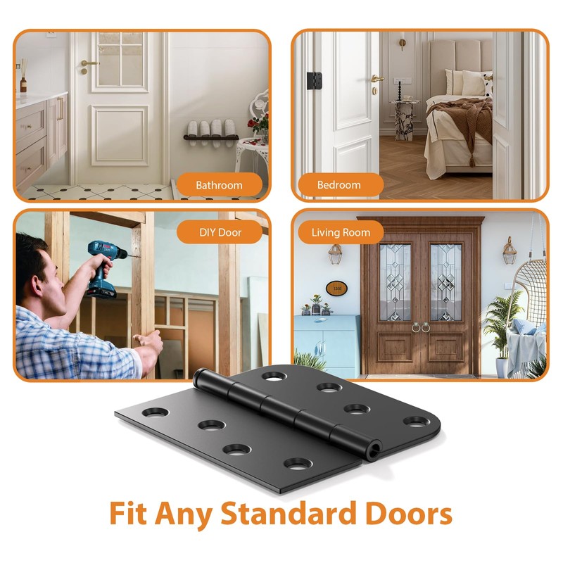 AmzGod 24 Pack Matte Black Door Hinges 4 Inch, Heavy