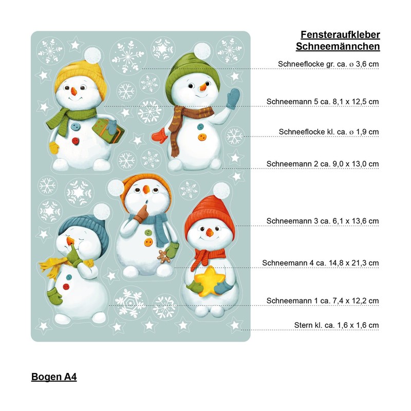 Reusable Window Clings Winter 5 Snowmen and Snowflakes Window Stickers