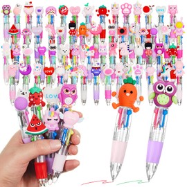 Humyoun 60 Pcs Fun Pens Bulk 4 in 1 Cute Kawaii Mini Ballpoint Ink Pens Multicolor in One Fun Gifts for Birthday End of Year Prizes (Cute Style)