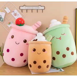 Bubble Tea Cuddly Toy Plush Toy XXL Cute Cushion, Kawaii Bubble Tea Cup Plushie Stuffed Toy Boba Tea Cup Plush Toy Decoration (Green, 50 cm)