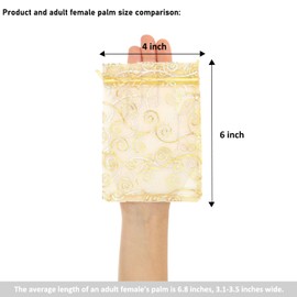 Staruby Organza Gift Bags 100Pcs Gold Sheer Organza Bag 4x6 Inch Mesh Favor Bags Drawstring Jewelry Rattan Printed Gift Pouches for Wedding Party Favors Baby Shower Christmas Gifts Candy Bags