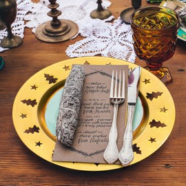 Kazozobi Gold Christmas Tree Charger Plates - 13" Reusable Openwork Holidays Party Decorations Round Chargers for Dinner Plate - Elegant Table Setting Centerpieces 6 Pack