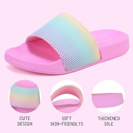 Badelatschen Kinder Sommer Hausschuhe Badeschlappen Jungen Mädchen rutschfeste Dusch Badeschuhe Strand Sandalen(Regenbogen 30/31EU)
