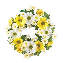 Collections Etc Beautiful Mixed Yellow and White Daisy Floral Front Door Wreath