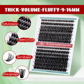 FADVAN Lash Clusters Fluffy 50D+60D 9-16mm Mixed Thick Eyelash Clusters D Curl Individual Lashes 280pcs Eyelash Extension Clusters Wispy Soft DIY Lash Extensions
