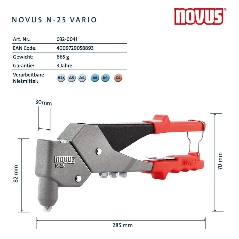 Novus Pop Rivet Gun Riveting Tool Heavy Duty Riveter N-25