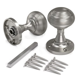 Bwintech 1 Set Beehive Mortice Door Knobs,Satin Nickel Finishing Pull Door Handle Knobs for Interal Doors