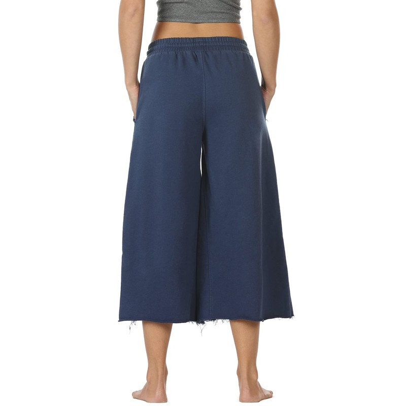 icyzone Culottes Capri Pants for Women - Elastic Waist Wide
