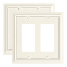 2-Pack Decorative Double Decorator Outlet Cover Plate, Light Almond Durable Natural Bamboo Fiber Wall Plates for Electrical Outlets, Receptacle, GFCI Outlet, Dimmer Switch, 2-Gang, Corrosion Resistant