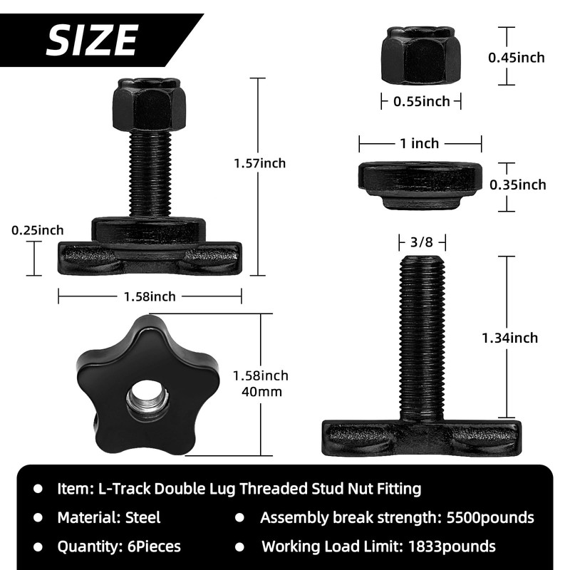 PALOZO L Track Double Lug Threaded Stud Nut Fitting with