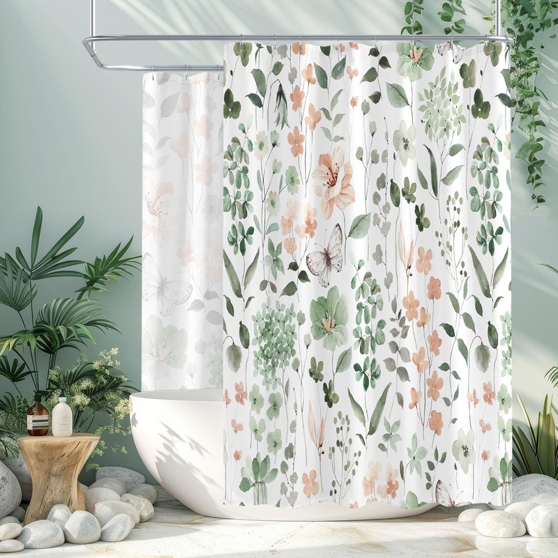 Extra Wide Floral Shower Curtain 108 x 72 for Claw
