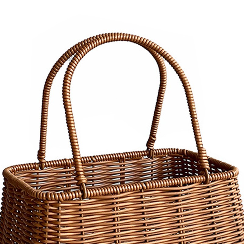 Plastic Imitation Rattan Basket Rustic Imitation Handwoven Picnic Basket Wtih