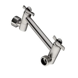 BRIGHT SHOWERS Brass Adjustable Shower Arm Extender for Rain and Handheld Shower Head, 5 Inch Universal Shower Head Extension Arm, Height Adjust, Brushed Nickel