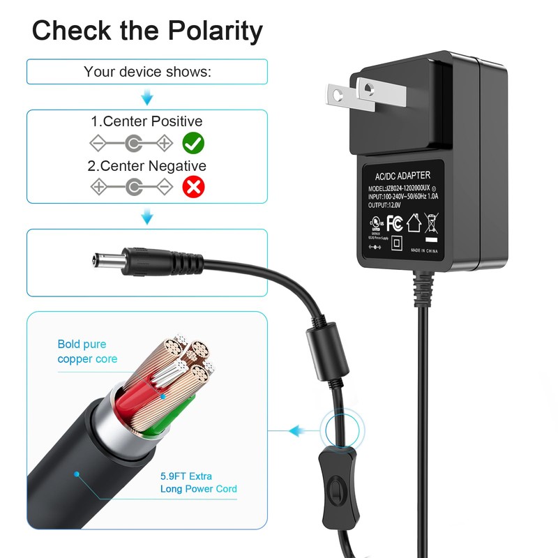 Replacement for LEVOIT Air Purifier (LAP-C161-WUS) Charger, 12V Power Supply