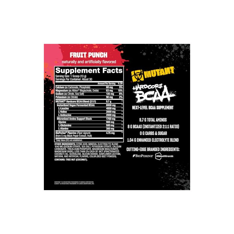 Mutant Hardcore BCAA Sabor Ponche de Frutas con Electrolitos 30