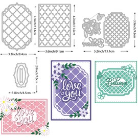 BENECREAT 4 Styles Net Lace Frame Cutting Dies, Grid Background Metal Cutting Dies for DIY Paper Craft Card Making Scrapbooking Decor