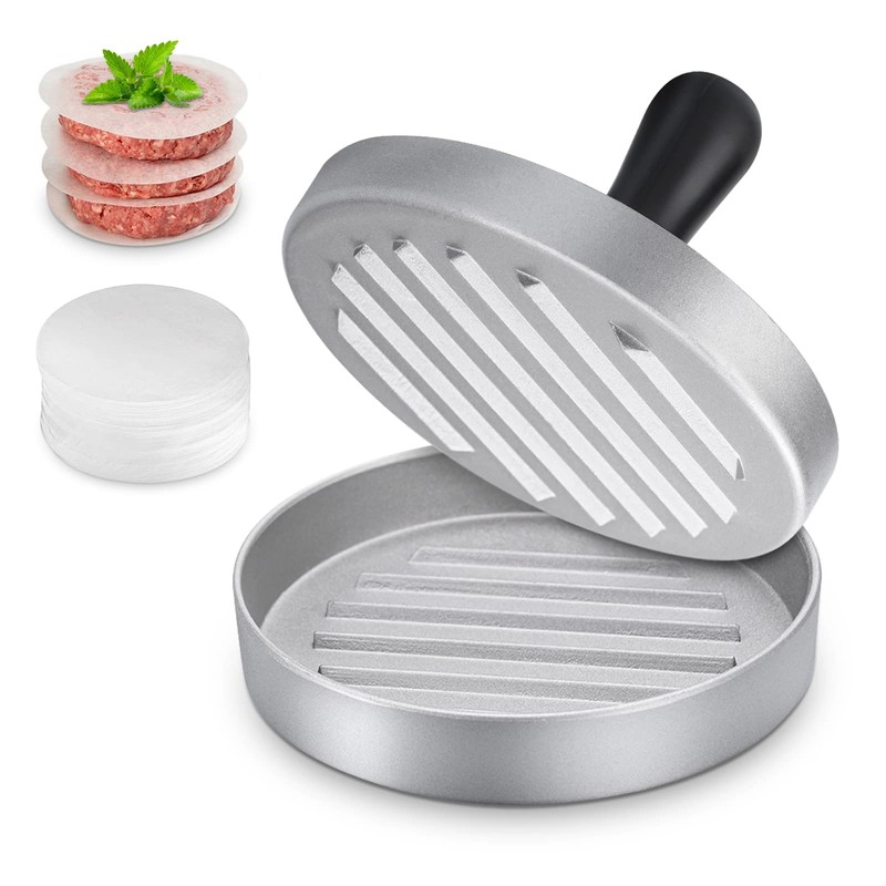 HEPAZ Burger Press with 100 Sheets of Baking Paper, Hamburger