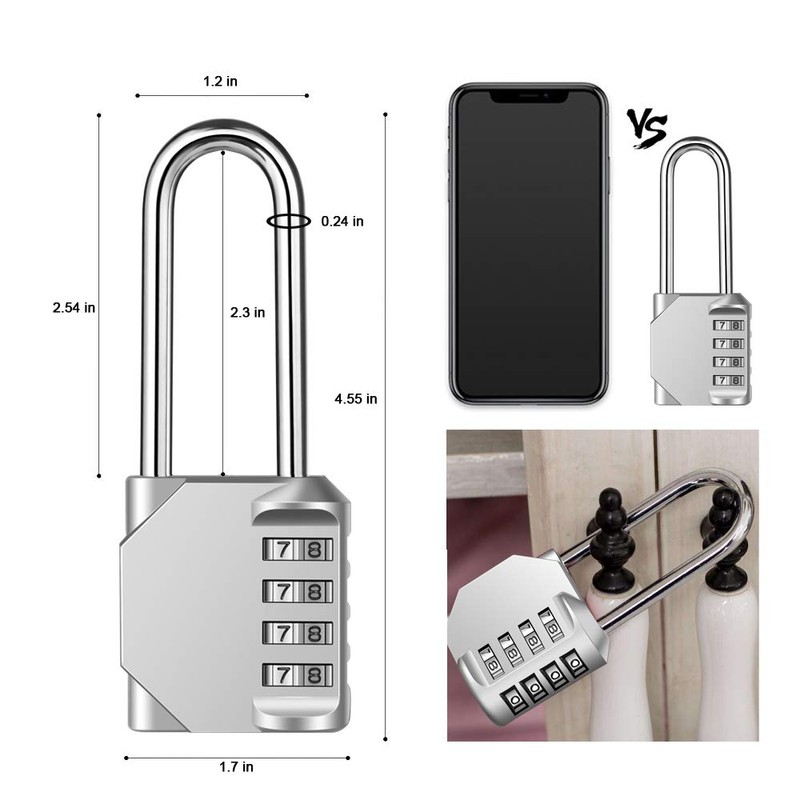 2 Pack disecu 2.6 Inch Long Shackle Combination Lock, 4