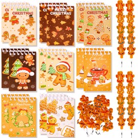 HOWAF 36 Pcs Christmas Gingerbread Man Mini Pocket Notebook and Gingerbread Man Pencils for Kids School Favors, Assorted Design Notepads and Pencil for Merry Christmas Goodie Bags Fillers Classroom Activity