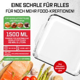 GOURMETmaxx Auflaufform für Heißluftfritteuse & Ofen - 1500 ml | Borosilikatglas Backform rechteckig | Auflaufform klein zum Zubereiten, Garen & Servieren | Für den Airfryer & Überbackenes etc.