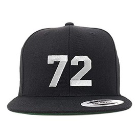 Trendy Apparel Shop Number 72 White Thread Embroidered Flat Bill Snapback Baseball Cap - Black