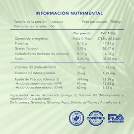 Naturagel Vitaminas D3+K2 con Omega 3, 160 cápsulas de 700 mg | Fórmula Avanzada, Apoyo Óseo, Apoyo Cardiovascular, Apoyo Cerebral