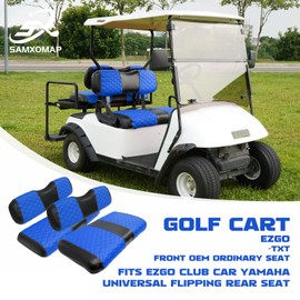 SAMXOMAP Golf Cart Front and Rear Seat Covers Waterproof and Sun Resistant Marine Grade Vinyl Leather Seat Cover Accessories for EZGO TXT 1994-2013,Blue(4PCS)