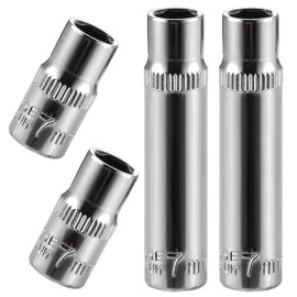4-Piece 7mm Socket Set, 1/4-Inch Drive, 6-Point, Deep *2 & Shallow *2 Sockets, Corrosion Resistance, Compatible with Standard Ratchet Wrenches and Tools