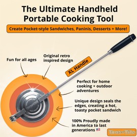Toas-Tite Long Handled Sandwich Grill, Pie Iron, Panini & Sandwich Press for Toasted & Sealed Hot Pocket Sandwiches, Pies - Best for Stovetop, Grill, Fire pits
