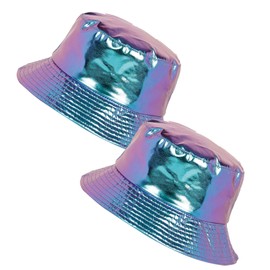 JAZTAKU Unisex Fashionable Holographic Bucket Hat Sun Protection Flexible Fold Metallic Finish Hat