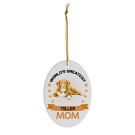 World's Greatest Red Golden Nova Scotia Duck Tolling Retriever Dog Mom Christmas Ornament 2024 - White Oval Ceramic Memorial Keepsake Gifts for Dog Lovers