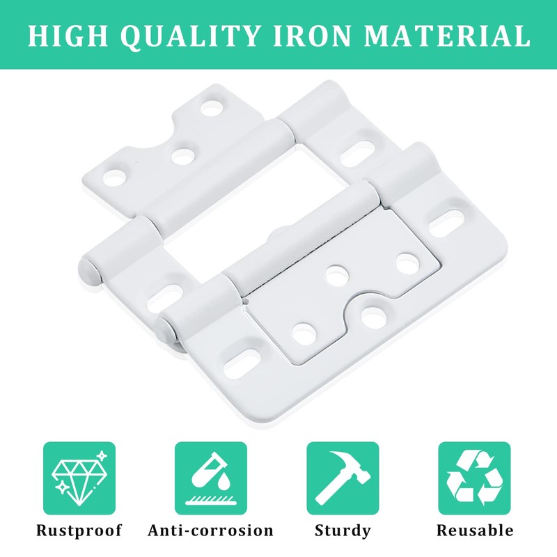 Worldity 10 Pack White Shutter Hinges,3 Inch Non Mortise Hinge,