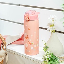 Zak Designs - Botella de agua para viajes y en casa, 19 onzas aislada al aspiradora de acero inoxidable con tapa de boquilla de bloqueo, bucle de tran