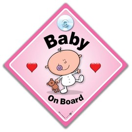 Baby on Board Autoschild 14 x 14 cm rosa Baby Autoschild mit Saugnapf UV-beständig