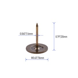 Skweawert 20 pcs 16x20mm (0.63x0.79") Flat Head Thumb Tacks, Upholstery Tack for Furniture Sofa Door Decor,DIY Vintage Style Hardware Tacks, Push Pins for Office, School, Home (Bronze)