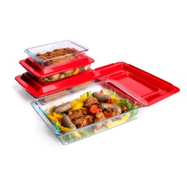 HUSANMP Set of 8 pcs Tempered Nesting Glass Baking Pan Set, Glass Baking Dish with BPA Free Lids. Oven, Microwave, Refrigerator and Dishwasher Safe - 1L, 1.7L, 2.8L, 4.2L
