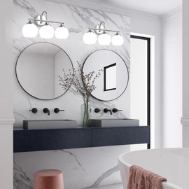 Delbarton Chrome Vanity Lights, Bathroom Light Fixtures Over Mirror with Frosted Glass, Wall Sconce for Bathroom Mirror