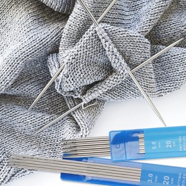 Coopay Short Double Pointed Knitting Needles Kit 20cm, Double Ended Needles 2.0mm to 5.0mm, DPNs Knitting Pins Set for Beginner and Small Projects, Sock Metal Needles 35 Pack and Needle Gauge