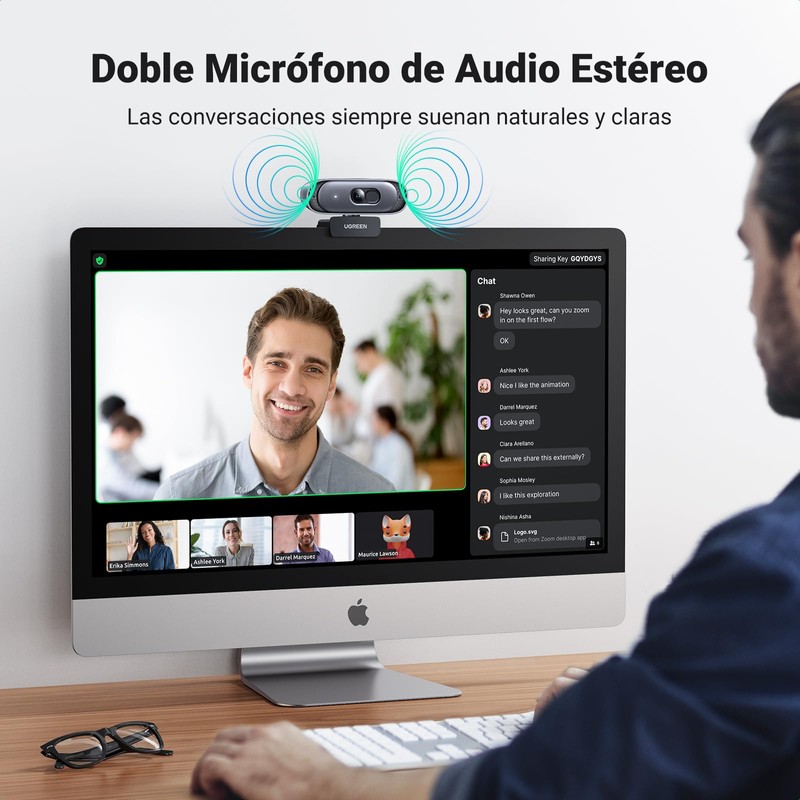 UGREEN Webcam 2K 30FPS Full HD, Cámara Web con Micrófono