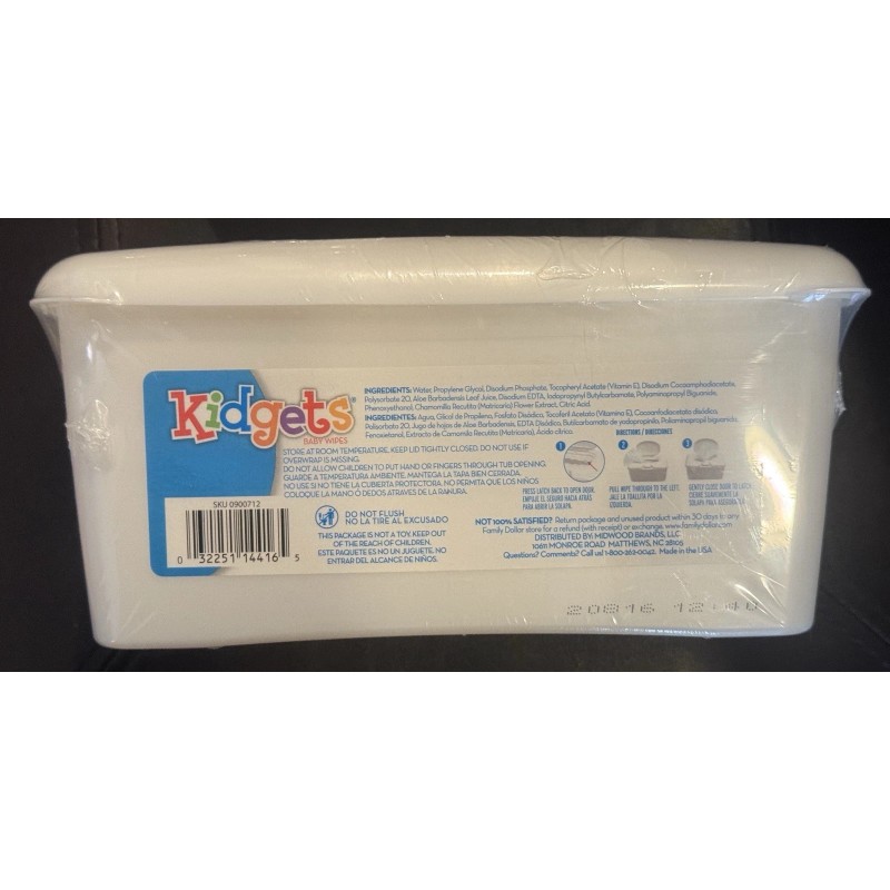 Kidgets * 72 Baby Wipes * Pop Up Refillable Container