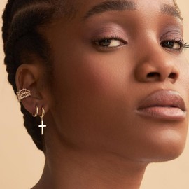 MYEARS Women Gold Huggie Hoop Earrings Ear Stud Cuff 14K Gold Plated Small Simple Minimalist Hypoallergenic Everyday Jewelry