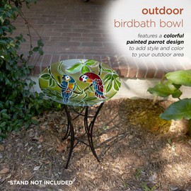 Alpine Corporation Alpine Corporation 18" Round Outdoor Birdbath Bowl Topper with Colorful Painted Parrot Design