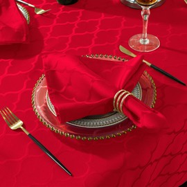 Christmas Cloth Napkin Spillproof and Wrinkle Resistant Square Jacquard Napkin with Floral Patterns for Dining Room & Holiday Decoration (Red, 50 x 50 cm (4 pieces))