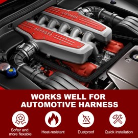 Automotive Wire Loom High Temperature Braided Wire Loom, Split-Sleeve Heat Resistant Wiring Loom Cord Cover for Harness Wires, Self-Wrapping Heavy Duty Sheathing Cable Management Black（20ft-1/2inch）