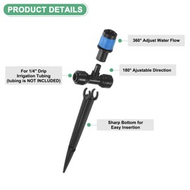 M METERXITY 12-Pack Drip Irrigation Emitters, 6"/15mm Drippers with Stake Adjustable 360 Degree Water Flow for 1/4" Drip Irrigation Tubing for Watering System [Blue, Drip]