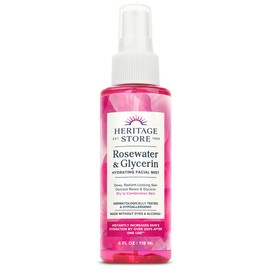 HERITAGE STORE Rosewater & Glycerin Hydrating Facial Mist - Dry Combination Skin Care - Rose Water Spray w/ Vegetable Glycerine, Made Without Dyes or Alcohol, Hypoallergenic, Vegan, Cruelty Free, 4oz